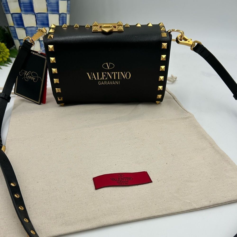 Women’s Valentino Garavani rock, stud, leather shoulder bag made in Italy